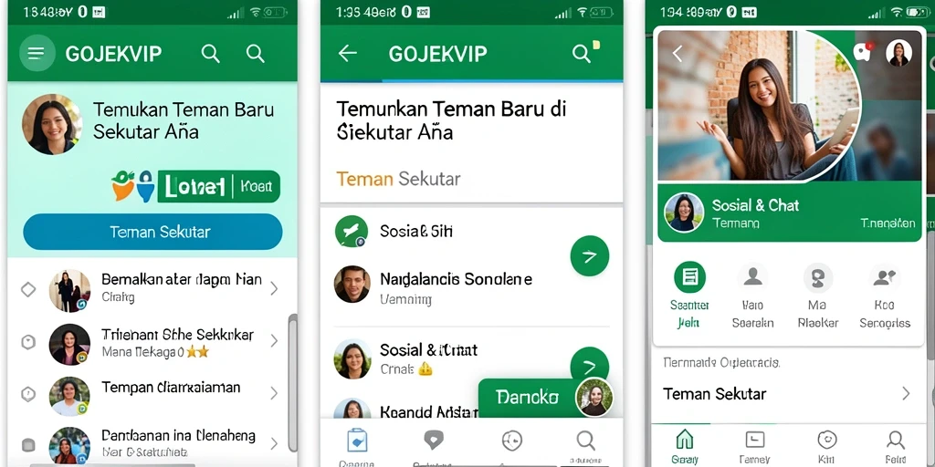 Antarmuka GOJEKVIP yang intuitif untuk bertemu teman baru.