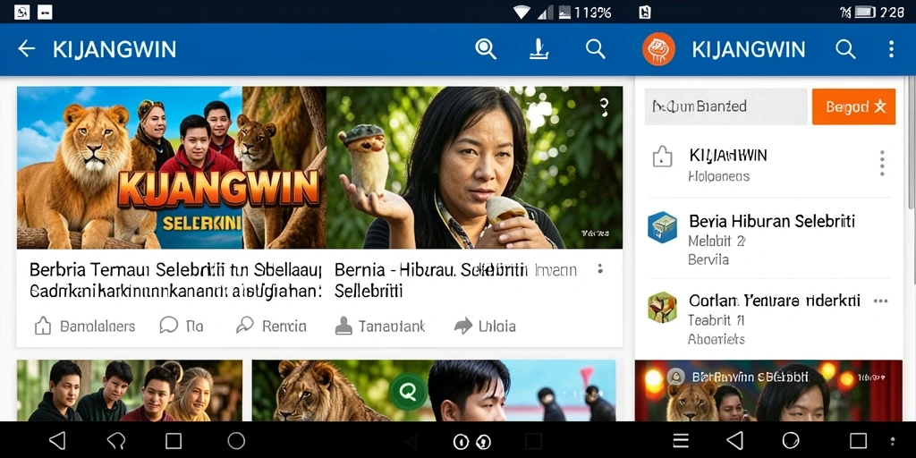 Antarmuka KIJANGWIN menampilkan berita selebriti menarik.