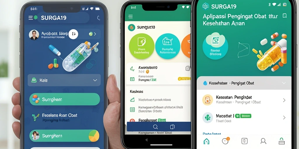 Tampilan antarmuka aplikasi SURGA19 untuk pengingat obat yang mudah digunakan.
