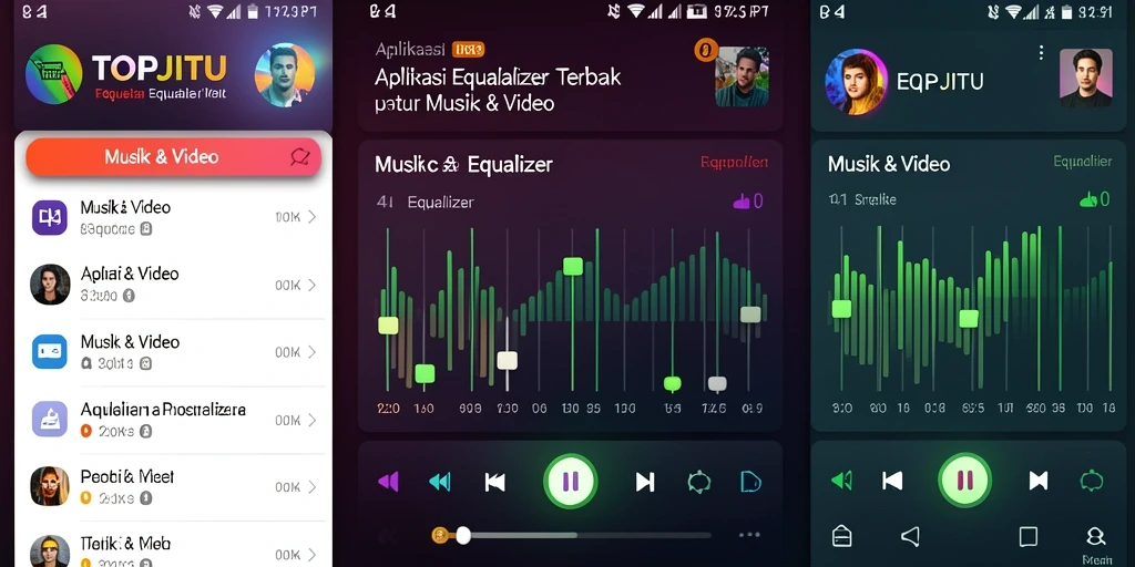 Antarmuka aplikasi TOPJITU dengan fitur Equalizer yang mudah diakses.