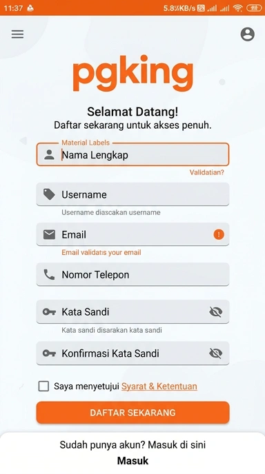Panduan Registrasi Akun Baru pgking untuk Android